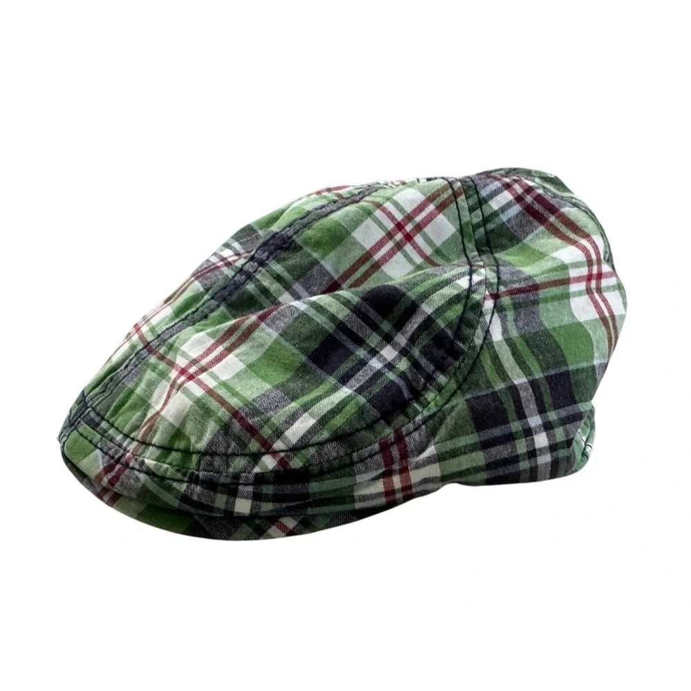Gymboree Kids Green Plaid Flat Cap Newsboy Hat Cotton Size 5-7 Preppy Style